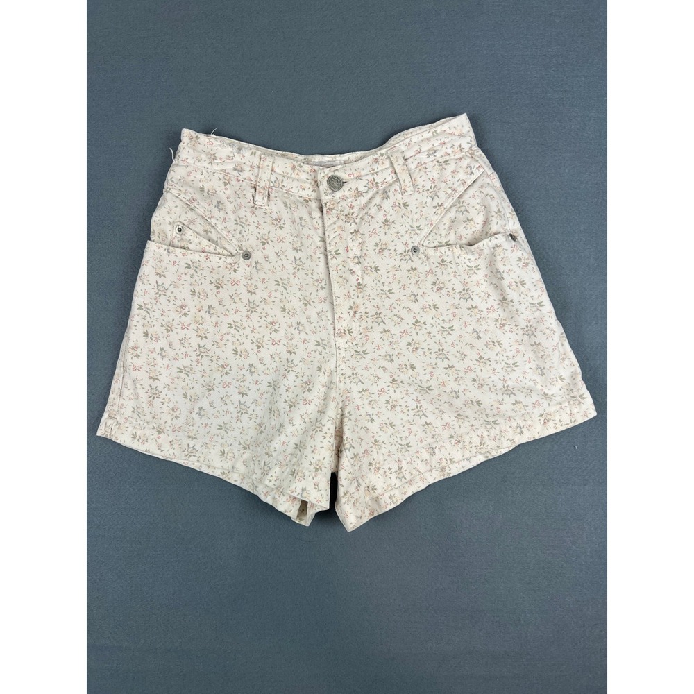 Sostanza Vintage Floral Denim Shorts Cottagecore Boho 90s Cream Cotton XS 0 2